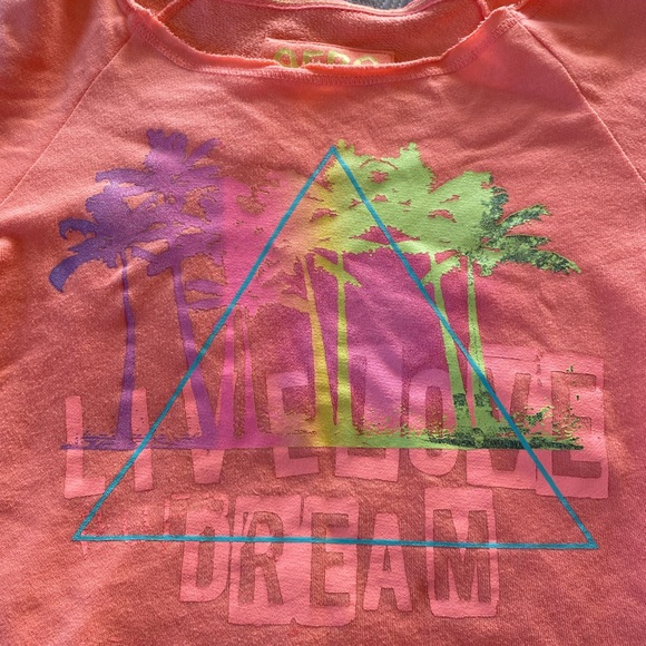 Women AERO Cropped Raw Hem LIVE LOVE DREAM Top Sweatshirt Small Orange - Picture 6 of 8